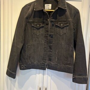 Old Navy Midnight Black Denim destructed Jacket w/side & chest pockets. XS